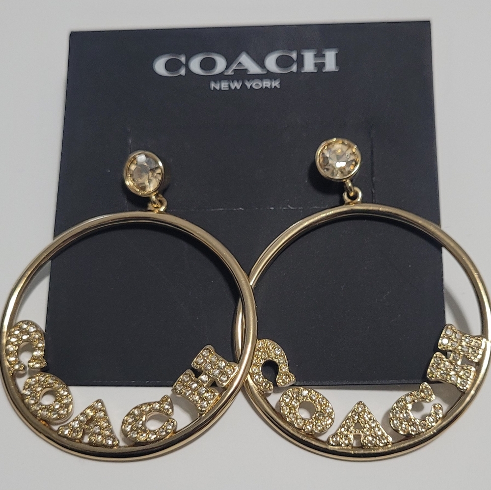 Coach Gold Signature Hoops With Crystal Accents - Picture 2 of 2